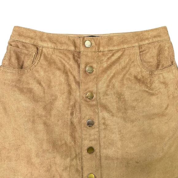 Express Jeans Tan Faux Suede Button Front Mini Skirt Light Academia - Picture 2 of 5